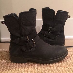 UGG Black Suede Buckle Boots